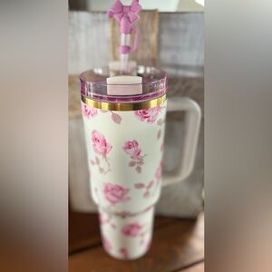 40oz Chic Pink Floral Tumbler with Gold Trim